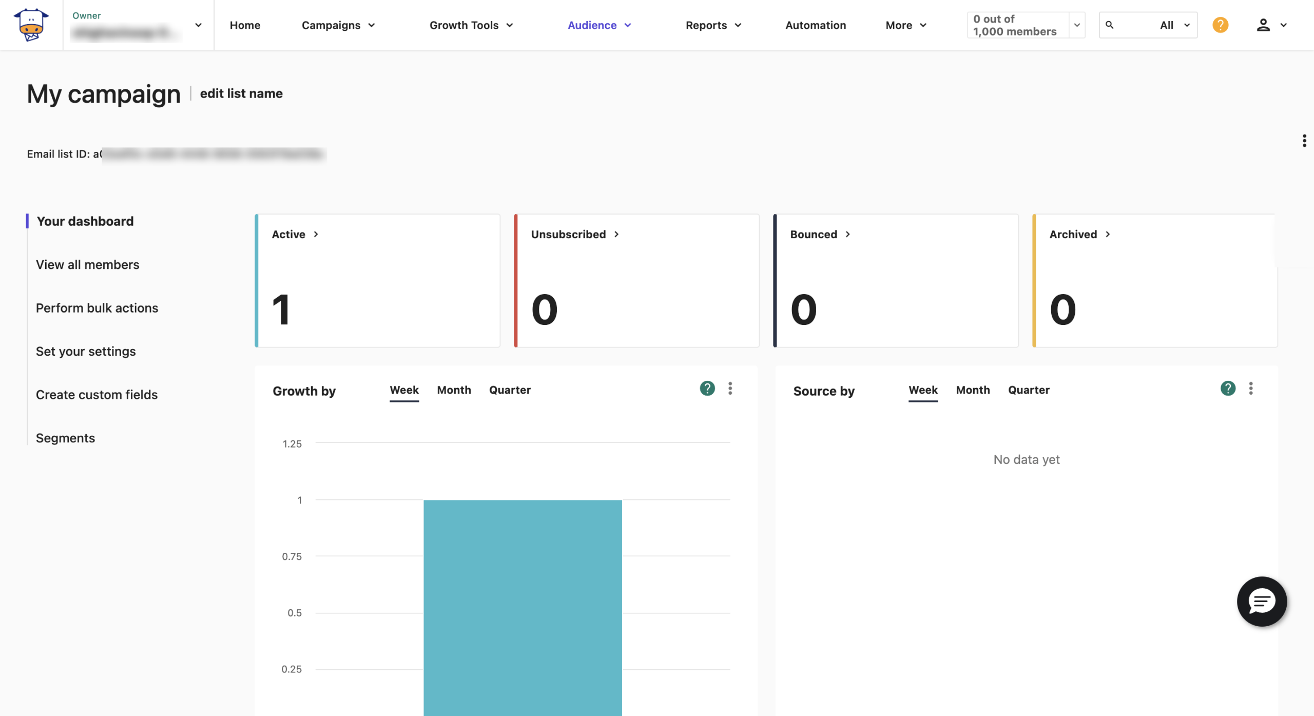 moosend dashboard