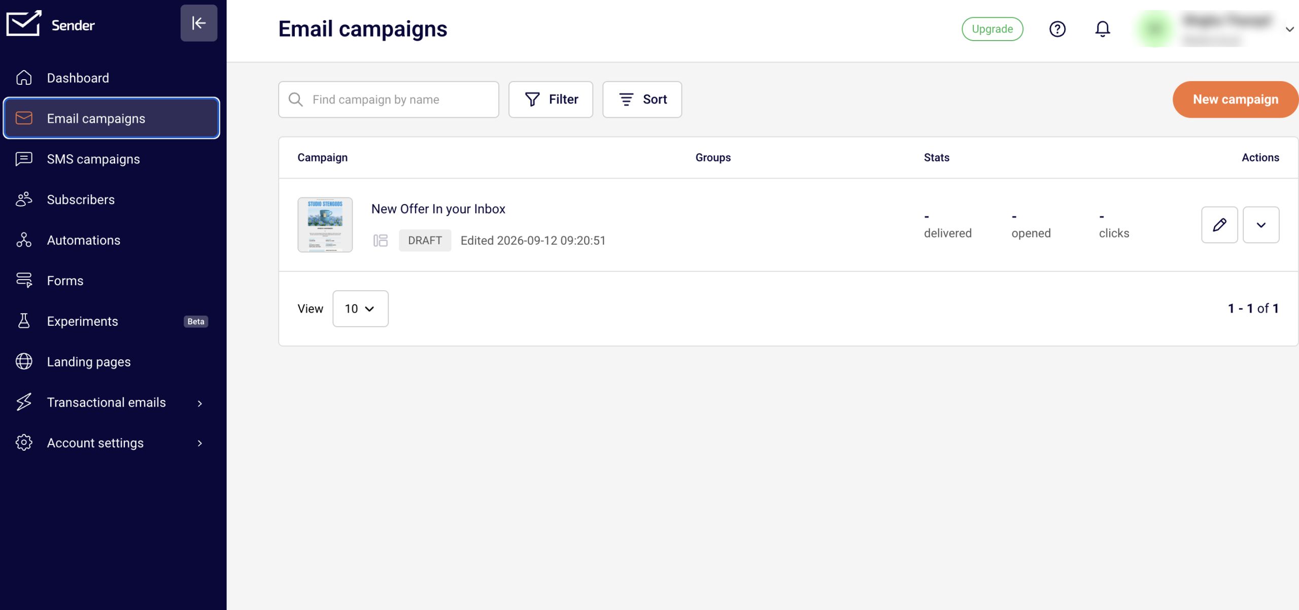 Sender Dashboard